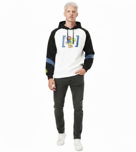 Felpa con cappuccio da uomo CAPSLAB X Super Mario con stampa di Mario e Yoshi, in cotone, CL/SMB/1/SW/SUP, Bianco/Nero