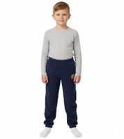 Soft STEINBECK children's cozy microfleece joggers for boys or girls with a cute appliqué, navy blue.
