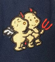 Soft STEINBECK children's cozy microfleece joggers for boys or girls with a cute appliqué, navy blue.