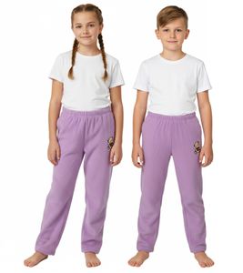 Comfortable STEINBECK children's cozy microfleece jogging pants for boys or girls with a cute appliqué, pink.