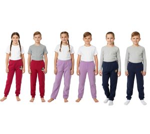 Pantalones suaves y cómodos STEINBECK para niños y niñas, hechos de microfibra, con un bonito aplique, en rojo, rosa o azul marino.