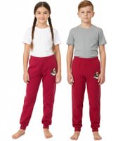 Morbidi pantaloni STEINBECK per bambini e bambine in micropile, pantaloni da jogging con una graziosa applicazione, pantaloni della tuta in rosso, rosa o blu navy