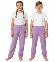 Morbidi pantaloni STEINBECK per bambini e bambine in micropile, pantaloni da jogging con una graziosa applicazione, pantaloni della tuta in rosso, rosa o blu navy