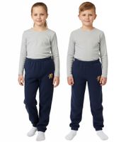 Morbidi pantaloni STEINBECK per bambini e bambine in micropile, pantaloni da jogging con una graziosa applicazione, pantaloni della tuta in rosso, rosa o blu navy