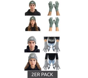 Pack de 2 cómodos gorros y guantes de lana SCOTCH & SODA, gorro de punto con parche del logo y accesorios de lana SSV5-3012 en gris o verde