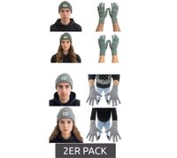 Pack de 2 cómodos gorros y guantes de lana SCOTCH & SODA, gorro de punto con parche del logo y accesorios de lana SSV5-3012 en gris o verde