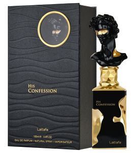 Lattafa His Confession Eau de Parfum Homme Séduisante - Parfum Corps Élégant 100ml Noir/Or