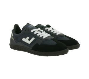 Baskets basses vegan FLAMINGOS LIFE Burela Slim pour femme et homme, fabriquées au Portugal, gris foncé/noir