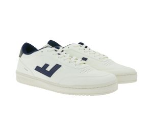 Baskets basses vegan FLAMINGOS LIFE Stadium pour homme et femme, beige/bleu foncé, fabriquées en Espagne.