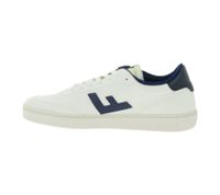 Baskets basses vegan FLAMINGOS LIFE Stadium pour homme et femme, beige/bleu foncé, fabriquées en Espagne.