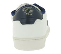 Baskets basses vegan FLAMINGOS LIFE Stadium pour homme et femme, beige/bleu foncé, fabriquées en Espagne.