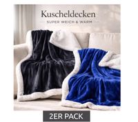 2er Sparpack wendbare Everlasting Comfort Plüsch-Sherpa-Fleecedecke Kuscheldecke 127 x 165 cm Blau und Schwarz