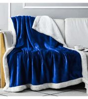 2-Pack Reversible Everlasting Comfort Plush Sherpa Fleece Blanket, 127 x 165 cm, Blue, Black, Burgundy, and Snow White