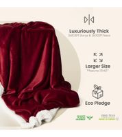 2-Pack Reversible Everlasting Comfort Plush Sherpa Fleece Blanket, 127 x 165 cm, Blue, Black, Burgundy, and Snow White