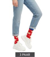 3 Pairs of Moustard Sumo Cotton Socks with Sumo Wrestler Pattern, Long Socks 22S-SUMO Red/Blue