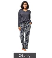 weicher Damen Pyjama 2-teiliger Schlaf-Anzug aus Baumwolle Pyjama-Set bestehend aus Ober- und Unterteil Schwarz/Weiß, Rosa/Blau oder Grau