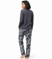 weicher Damen Pyjama 2-teiliger Schlaf-Anzug aus Baumwolle Pyjama-Set bestehend aus Ober- und Unterteil Schwarz/Weiß, Rosa/Blau oder Grau