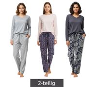 weicher Damen Pyjama 2-teiliger Schlaf-Anzug aus Baumwolle Pyjama-Set bestehend aus Ober- und Unterteil Schwarz/Weiß, Rosa/Blau oder Grau