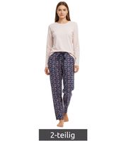 weicher Damen Pyjama 2-teiliger Schlaf-Anzug aus Baumwolle Pyjama-Set bestehend aus Ober- und Unterteil Schwarz/Weiß, Rosa/Blau oder Grau
