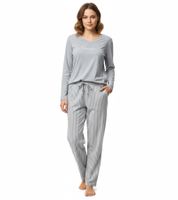 weicher Damen Pyjama 2-teiliger Schlaf-Anzug aus Baumwolle Pyjama-Set bestehend aus Ober- und Unterteil Schwarz/Weiß, Rosa/Blau oder Grau