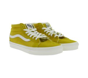 VANS SK-8 Mid Reissure Damen & Herren Echtleder-Sneaker Mid-Top Schuhe im Old-School-Design Skater-Schuhe Gummi-Waffelsohle VN0A391FV0N Gelb/Weiß