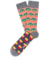 Lot de 3 paires de chaussettes Moustard Brocoli vs Frites en coton imprimé intégral, chaussettes hautes à motifs 18S-BROC Gris/Rose/Jaune