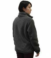 Comfortable sheepworld women's teddy fleece jacket with embroidered design. Cozy jacket with stand-up collar. Sweatshirt jacket in white or gray.