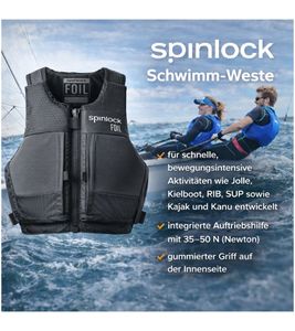 Spinlock Foil PFD Schwimm-Weste mit 35–50N Auftriebshilfe Schutzweste Sicherheits-Weste Wassersport Segelweste Jollensegeln, Kajak & Kanadier, SUP DW-BA/FBG Schwarz