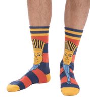 3 Paar Moustard Baumwoll-Socken mit Abbildung des Pharaos Tutanchamun gestreifte lange Strümpfe 20S-TUTAN Blau/Rot/Gold