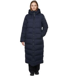 Cappotto invernale lungo trapuntato da donna SOCCX con cerniera e cappuccio, foderato, blu scuro
