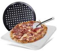 hitzebeständiges EDELMANN Pizza-Set Pizza-Stein mit Pizza-Schneider und Blech 38x30cm Schwarz/Weiß