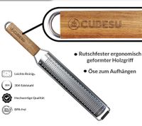 extra scharfe CUBESU Zesterreibe Küchenreibe aus rostfreiem Edelstahl inkl. Handschutz Silber