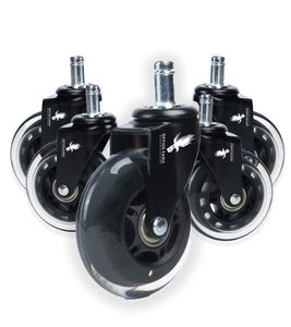 OFFICE EAGLE Bürostuhlrollen 5er Set mit Feststellbremse Ersatz-Rollen für Bürostühle passend für 11mm & 22mm Hartbodenrollen Gummirollen Schwarz