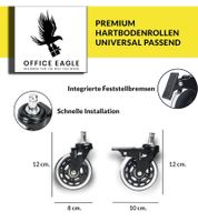 OFFICE EAGLE Bürostuhlrollen 5er Set mit Feststellbremse Ersatz-Rollen für Bürostühle passend für 11mm & 22mm Hartbodenrollen Gummirollen Schwarz