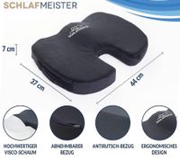 orthopädisches SCHLAFMEISTER Badger Sitz-Kissen OEKO-TEX zertifiziert Steißbein-Kissen 44x37x7cm Schwarz