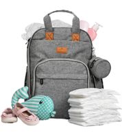 bloomborn Baby Wickeltasche Rucksack für Eltern Großer Wickelrucksack mit Wickelunterlage und isolierten Flaschenhaltern Schnullerhalter & Kinderwagenbefestigung Grau
