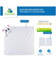 Kuschelweiches bloomborn Baby Badetücher Set Kapuzen-Handtuch mit Katzenmotiv inkl. 2x Waschhandschuh Baumwoll-Badetuch 75 x 75cm Weiß