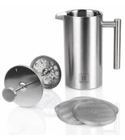 Cafetera de prensa francesa de acero inoxidable Barista’s Choice, con aislamiento de doble pared – Cafetera de filtro para café aromático, 1 litro, plateada