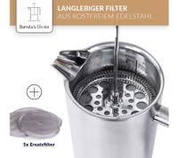 Cafetera de prensa francesa de acero inoxidable Barista’s Choice, con aislamiento de doble pared – Cafetera de filtro para café aromático, 1 litro, plateada