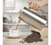 Cafetera de prensa francesa de acero inoxidable Barista’s Choice, con aislamiento de doble pared – Cafetera de filtro para café aromático, 1 litro, plateada
