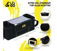 &GO Kinderwagen Organizer inkl. 5 Wickelunterlagen Universal Buggy Tasche mit transparentem Smartphone-Fach Regenschutz Getränkehalter & viel Stauraum Schwarz 