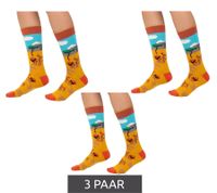 3 Paar Moustard Lion Baumwoll-Socken mit Löwen in der Steppe gemusterte lange Strümpfe 19S-LION Gelb/Blau/Orange