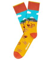 3 Paar Moustard Lion Baumwoll-Socken mit Löwen in der Steppe gemusterte lange Strümpfe 19S-LION Gelb/Blau/Orange