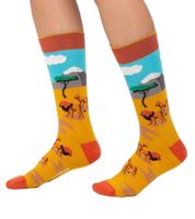 3 Paar Moustard Lion Baumwoll-Socken mit Löwen in der Steppe gemusterte lange Strümpfe 19S-LION Gelb/Blau/Orange