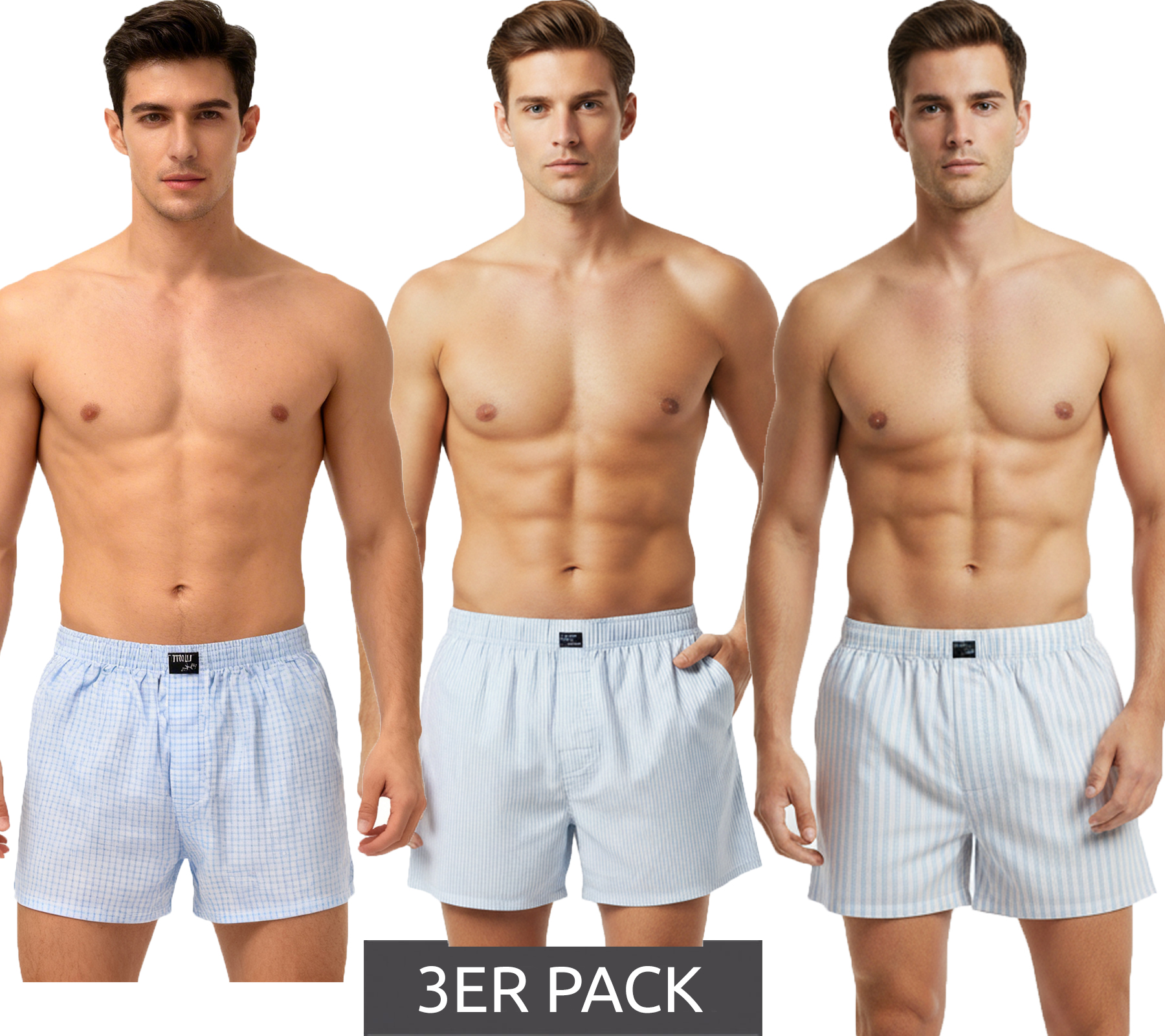 Confezione da 3 boxer da uomo TRUE Style Classic, pantaloncini in cotone sostenibile 8975684 Blu/Bianco a righe/quadri