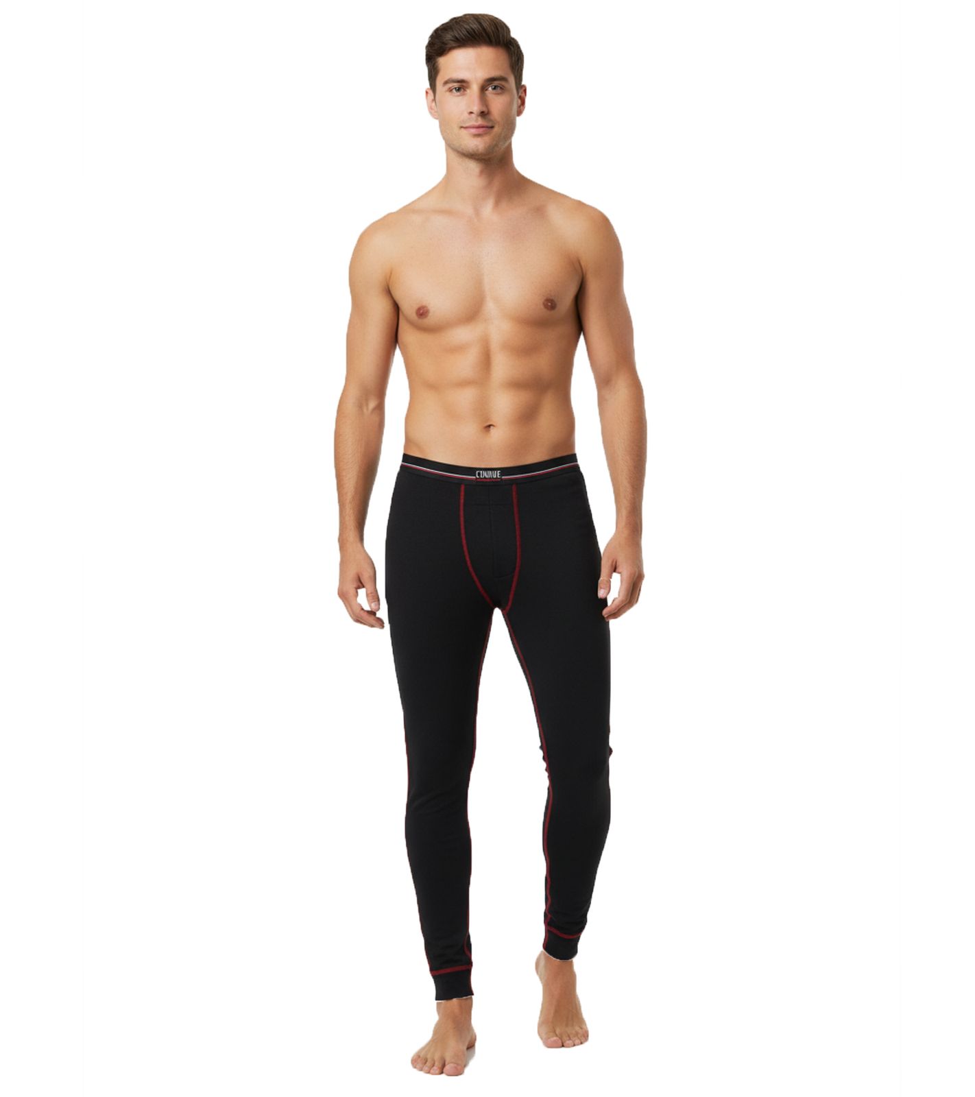 Slip termici lunghi da uomo CINQUE con leggings in cotone, nero/rosso