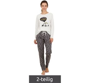 weicher sheepworld Damen Pyjama 2-teiliger Schlaf-Anzug aus Baumwolle Krönchen und Prosecco Pyjama-Set bestehend aus Ober- und Unterteil 9860552 Grau/Weiß/Bunt