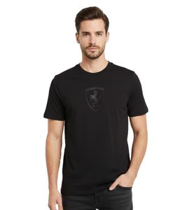 Camiseta de automovilismo PUMA X Scuderia Ferrari Race Big Shield para hombre con el logotipo de Scuderia Ferrari, algodón 623806 01, negra