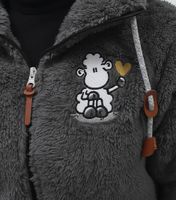 Bequeme sheepworld Damen Teddyfleece-Weste mit gesticktem Motiv Kuschel-Jacke oder Pyjama-Set mit Marken Motiven Weiß oder Grau