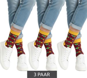 3 pares de calcetines largos de algodón Moustard Mardi Gras para hombre con estampado integral de arlequín y gorro de bufón 17S-MGRASS-M Amarillo/Rojo oscuro/Amarillo